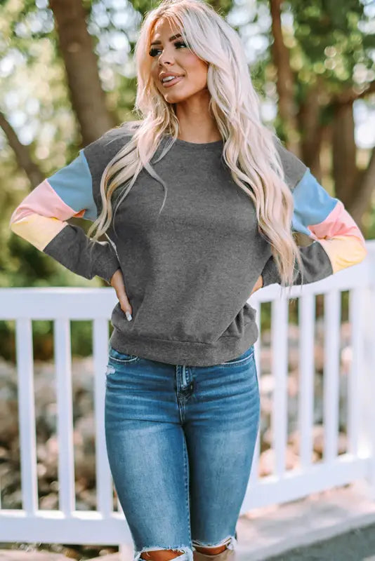 Blue colorblock long sleeve pullover sweatshirt - sweatshirts & hoodies