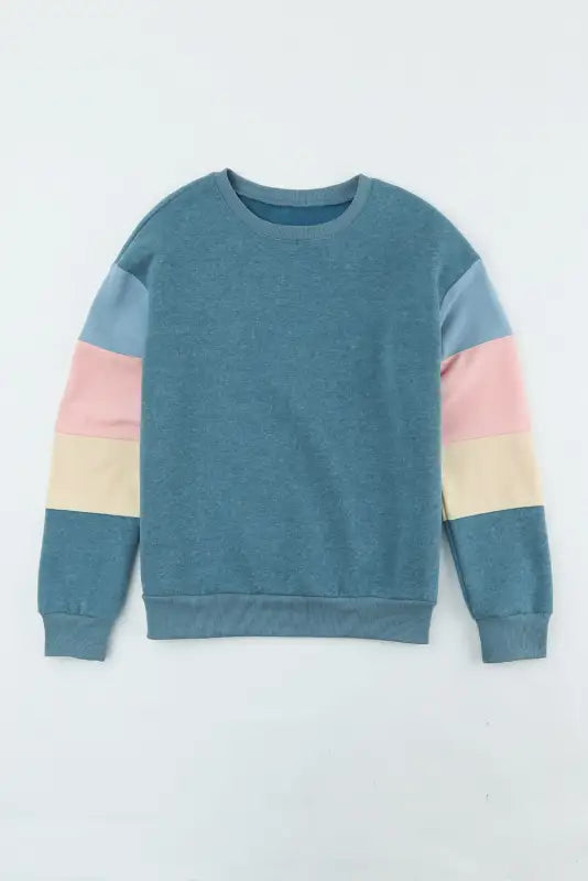 Blue colorblock long sleeve pullover sweatshirt - sweatshirts & hoodies