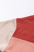 Color Block Long Sleeve Ribbed Loose Top - Fashionfitz