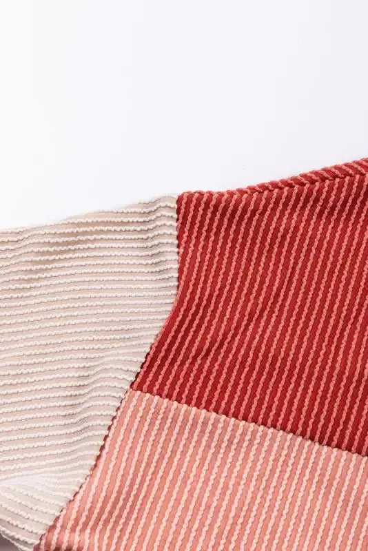 Color Block Long Sleeve Ribbed Loose Top - Fashionfitz