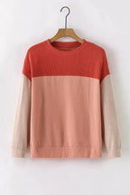 Color Block Long Sleeve Ribbed Loose Top - Fashionfitz