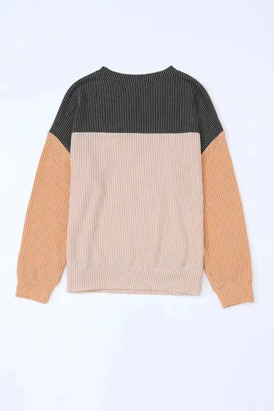 Color Block Long Sleeve Ribbed Loose Top - Fashionfitz