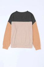 Color Block Long Sleeve Ribbed Loose Top - Fashionfitz