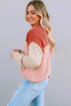 Color Block Long Sleeve Ribbed Loose Top - Fashionfitz
