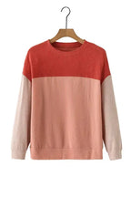 Color Block Long Sleeve Ribbed Loose Top - Fashionfitz