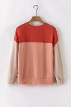 Color Block Long Sleeve Ribbed Loose Top - Fashionfitz