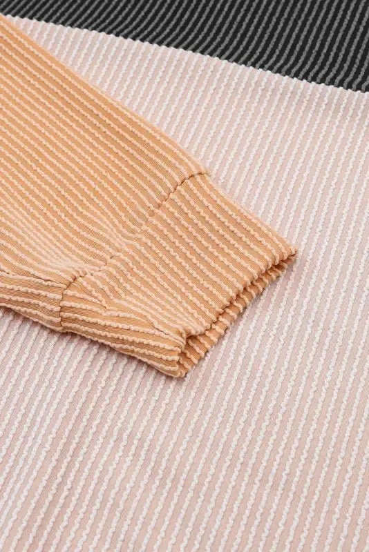 Color Block Long Sleeve Ribbed Loose Top - Fashionfitz