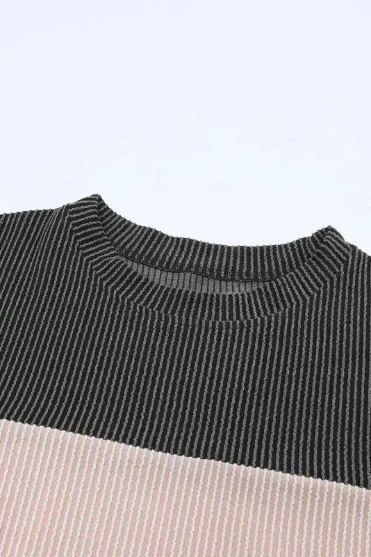Color Block Long Sleeve Ribbed Loose Top - Fashionfitz