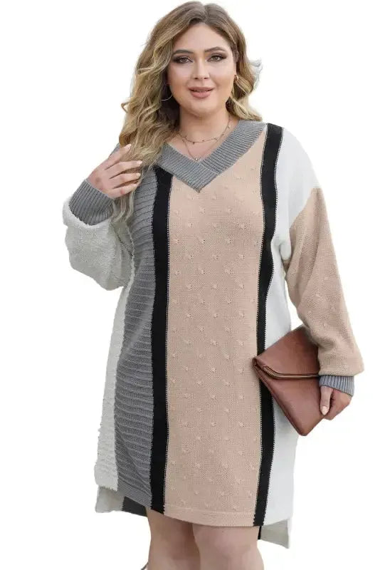 Color Block Plus Size Sweater Dress - Fashionfitz