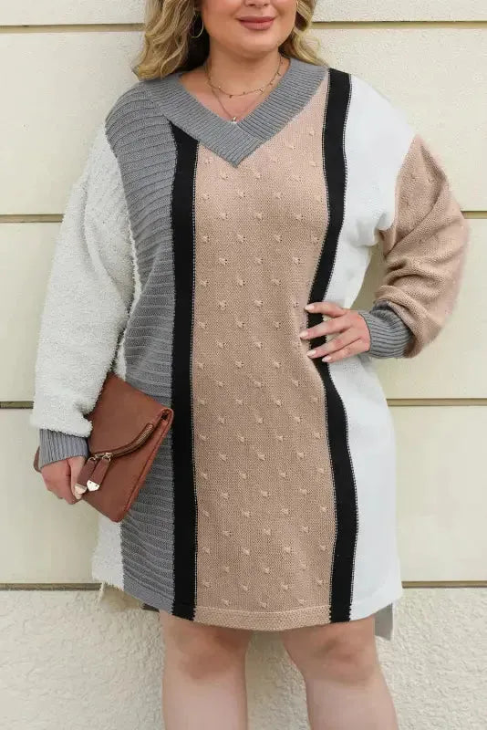 Color Block Plus Size Sweater Dress - Fashionfitz