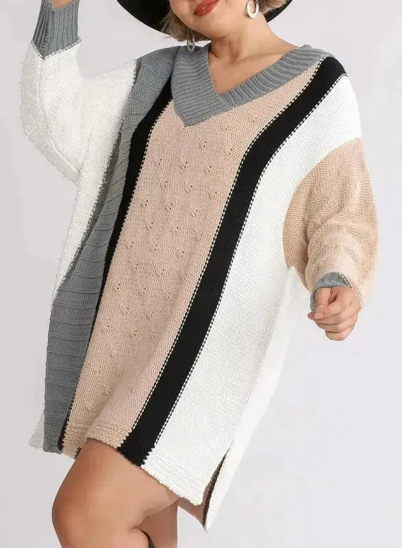 Color Block Plus Size Sweater Dress - Fashionfitz