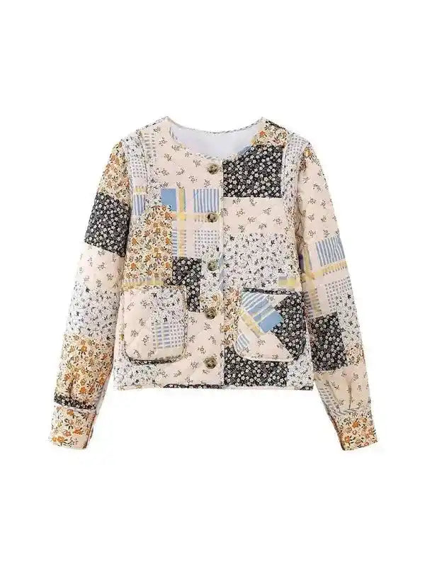 Color Block Print Loose Thin Cotton Jacket - Fashionfitz