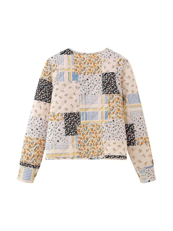 Color block print loose thin cotton jacket - quilted jackets