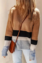 Color Block Ribbed Knit Sweater - Fashionfitz
