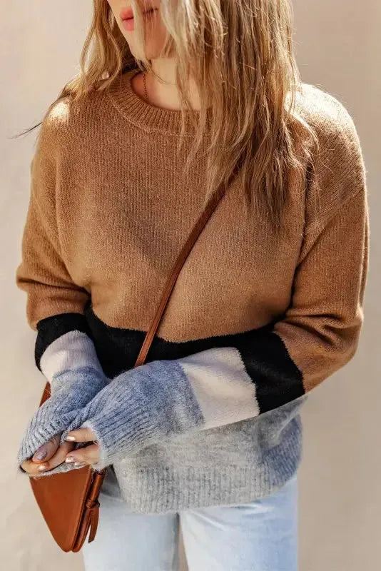 Color Block Ribbed Knit Sweater - Fashionfitz
