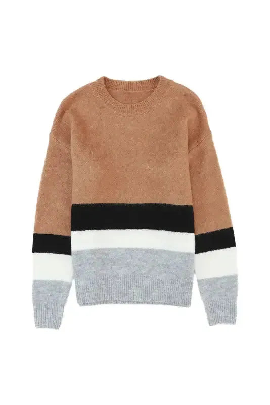 Color Block Ribbed Knit Sweater - Fashionfitz