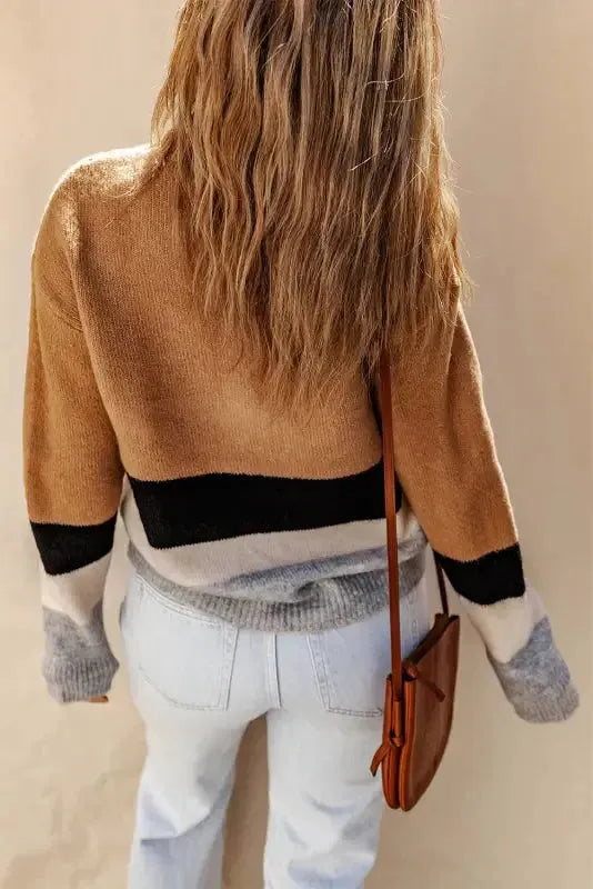 Color Block Ribbed Knit Sweater - Fashionfitz