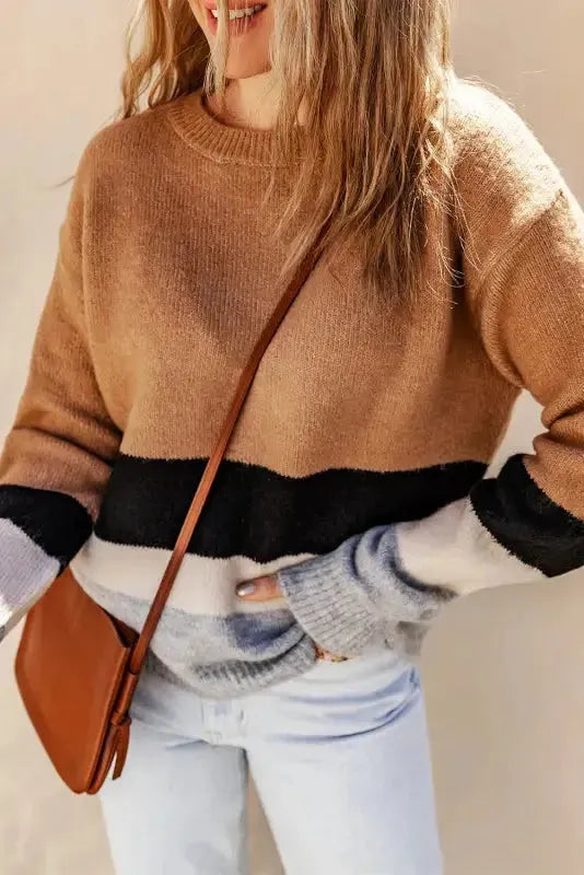 Color Block Ribbed Knit Sweater - Fashionfitz