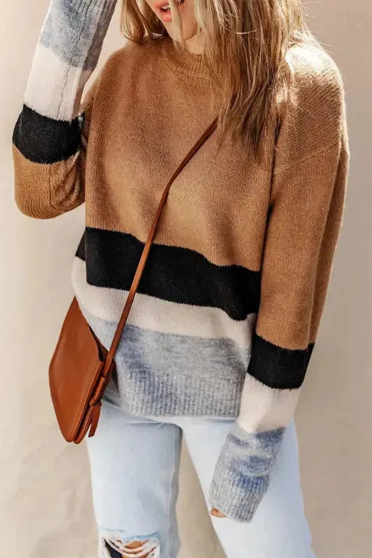 Color Block Ribbed Knit Sweater - Fashionfitz