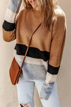 Color Block Ribbed Knit Sweater - Fashionfitz