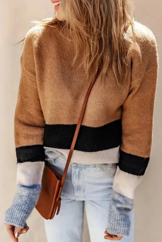 Color Block Ribbed Knit Sweater - Fashionfitz