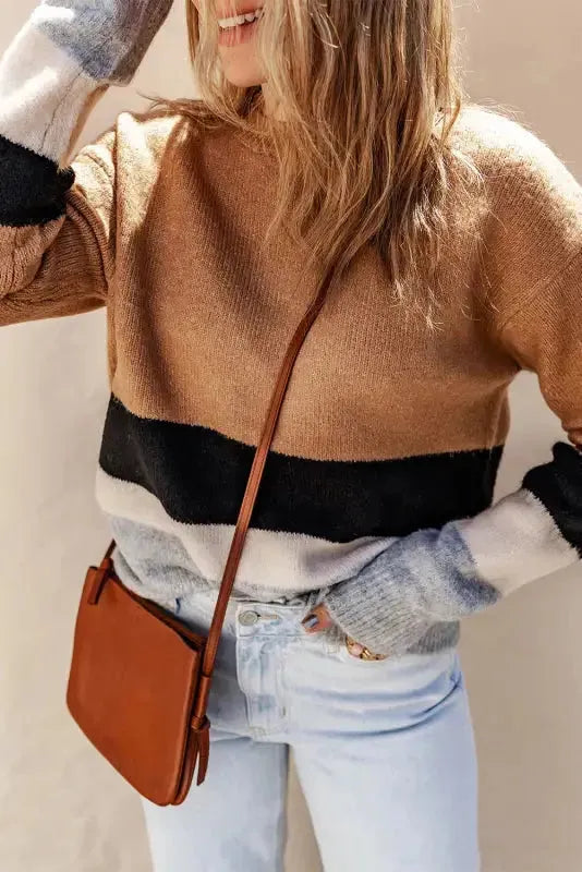 Color Block Ribbed Knit Sweater - Fashionfitz