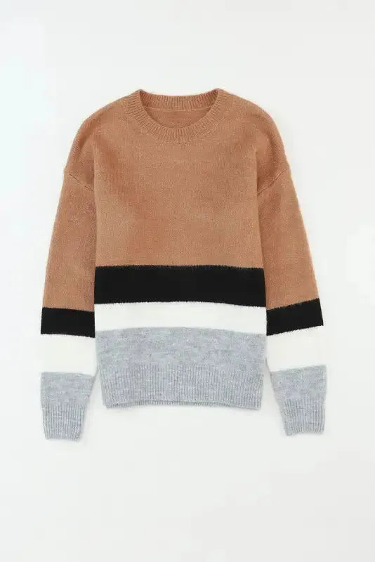 Color Block Ribbed Knit Sweater - Fashionfitz