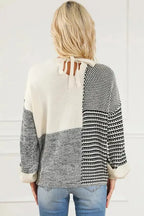 Color-Block Tie-Back Sweater - Black - Fashionfitz