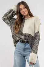 Color-Block Tie-Back Sweater - Black - Fashionfitz