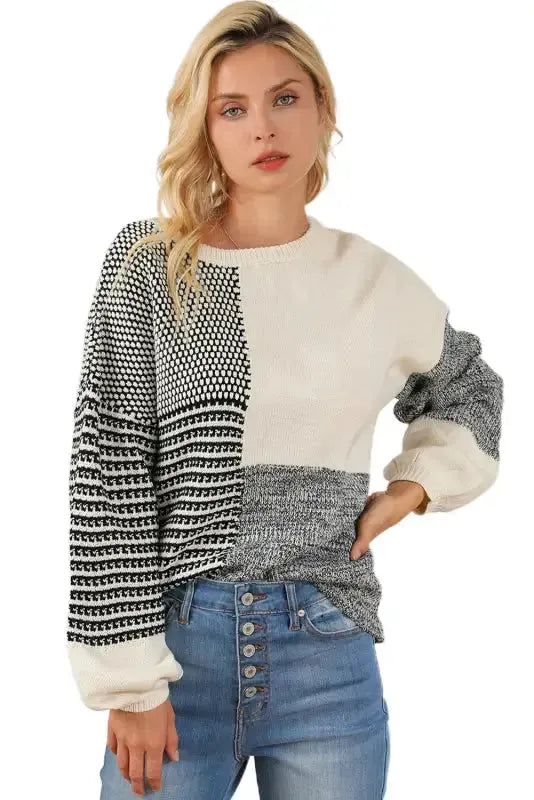 Color-Block Tie-Back Sweater - Black - Fashionfitz