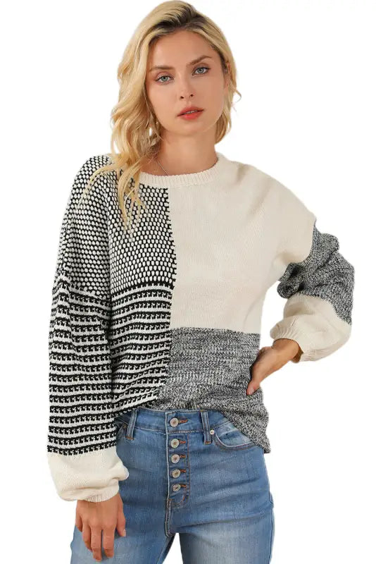 Black neutral colorblock tie back sweater - sweaters & cardigans