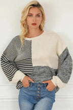 Color-Block Tie-Back Sweater - Black - Fashionfitz
