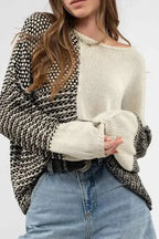 Color-Block Tie-Back Sweater - Black - Fashionfitz