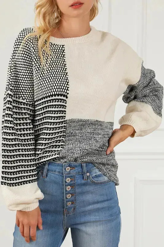 Color-Block Tie-Back Sweater - Black - Fashionfitz