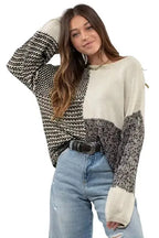 Color-Block Tie-Back Sweater - Black - Fashionfitz