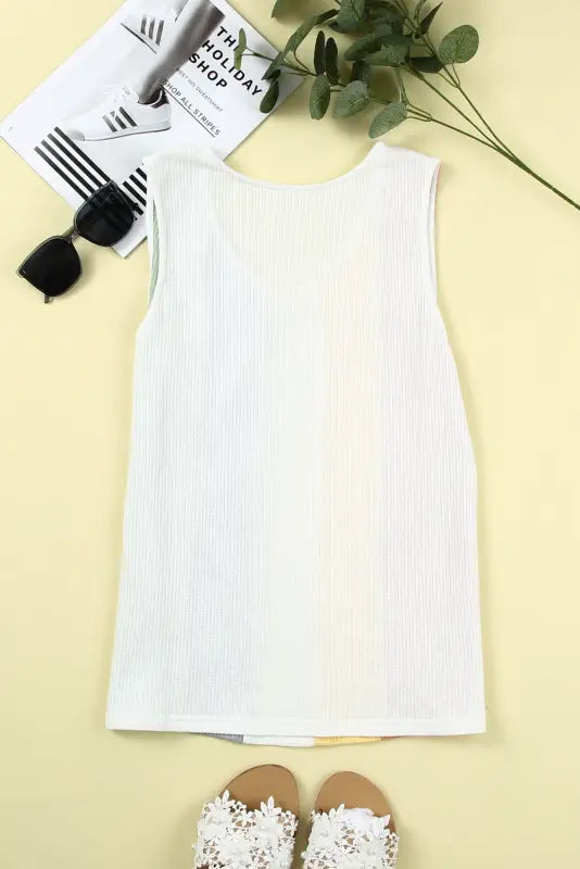 Color block waffle knit tank top - tops