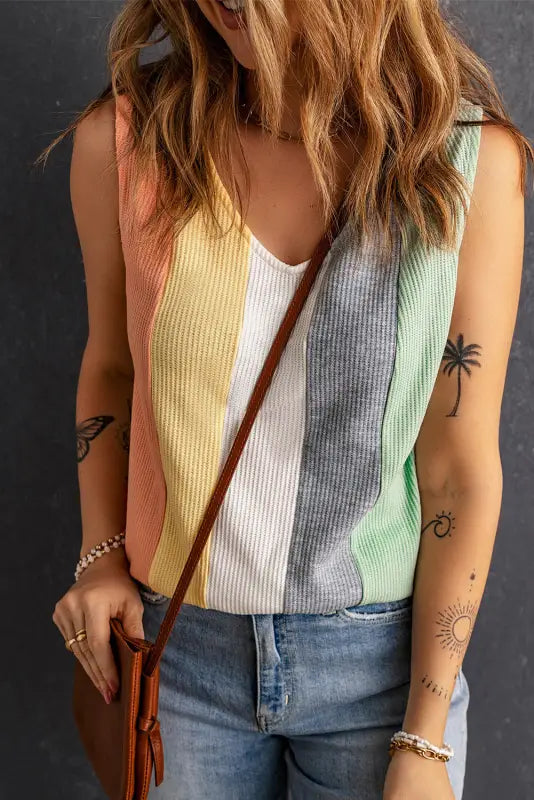 Color block waffle knit tank top - tops