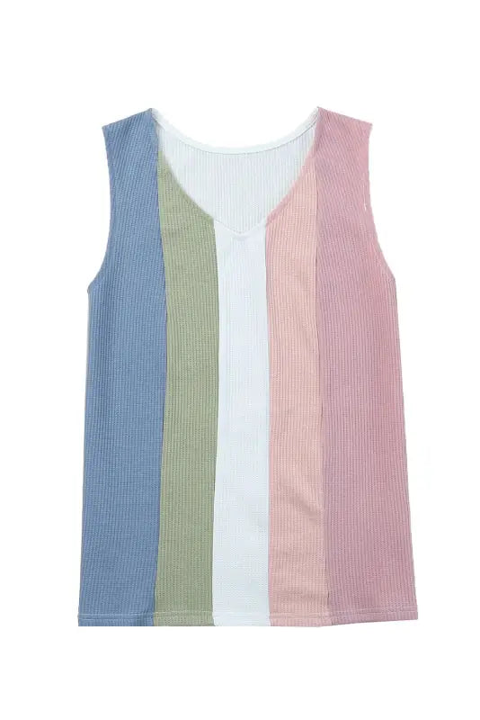 Color block waffle knit tank top - tops