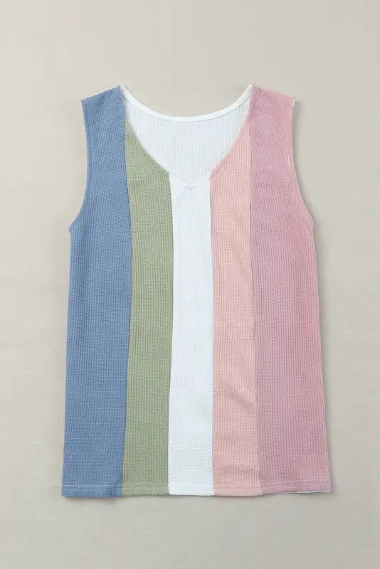 Color block waffle knit tank top - tops