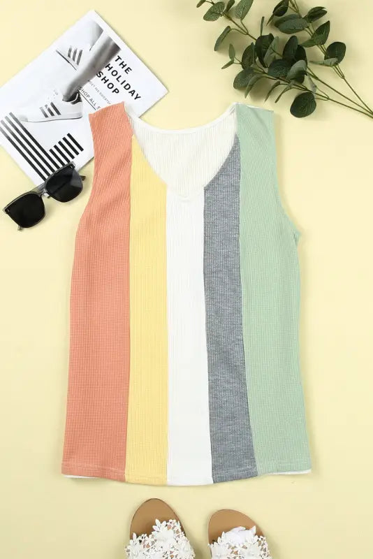 Color block waffle knit tank top - tops