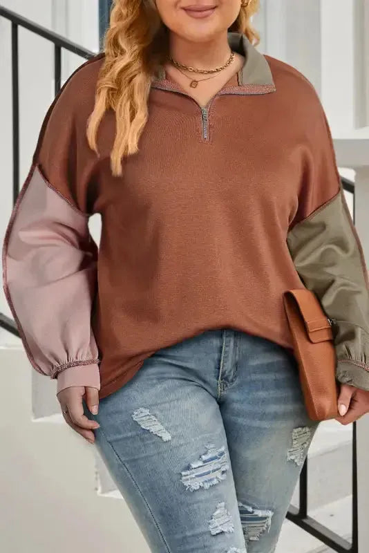 Color Block Zipped Sweatshirt - Fashionfitz