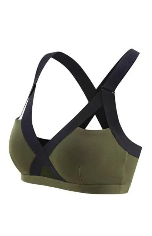 Color contrast sexy cross elastic sports bra