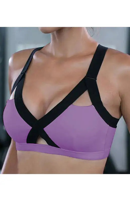 Color contrast sexy cross elastic sports bra