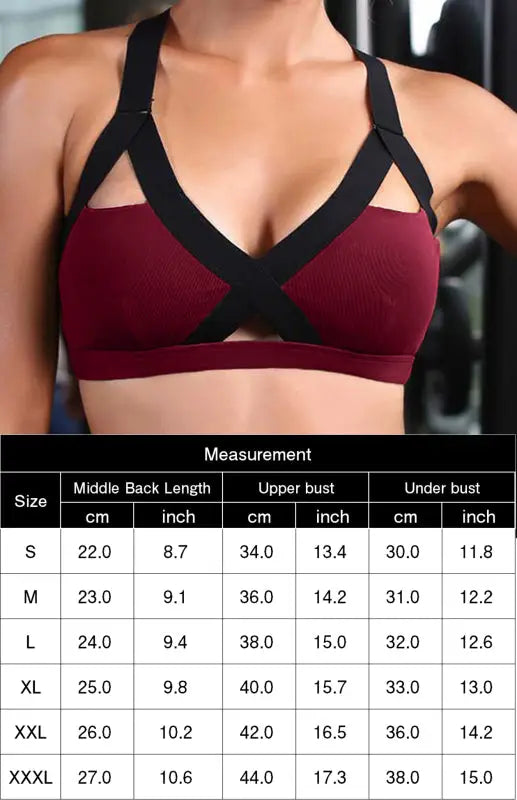 Color contrast sexy cross elastic sports bra