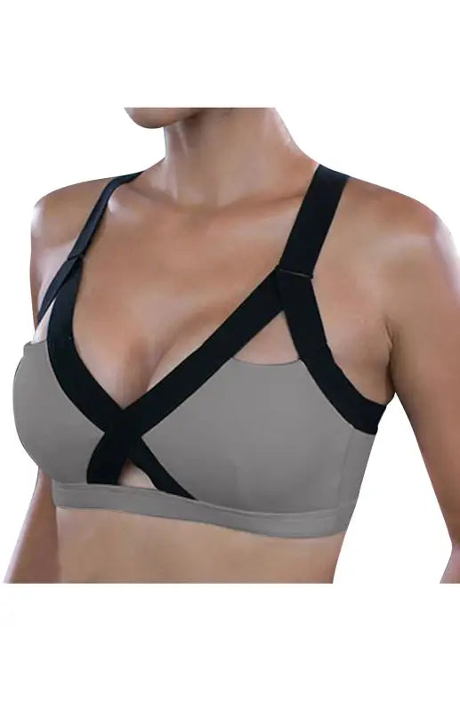 Color contrast sexy cross elastic sports bra