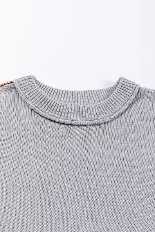 Colorblock bishop sleeve ribbed trim sweater - sweaters