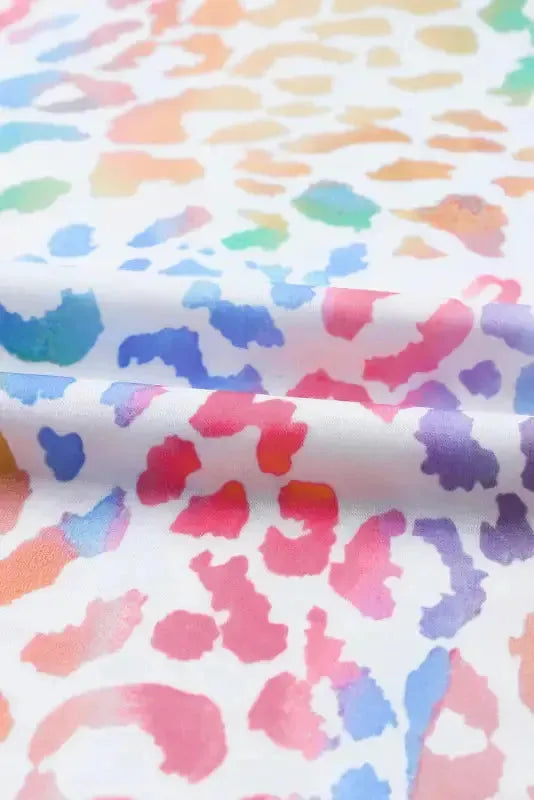 Colorful Leopard V Neck Short Sleeve Top - Fashionfitz