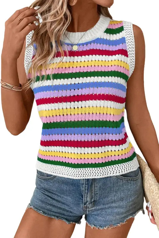 Colorplay eyelet sweater vest - vests