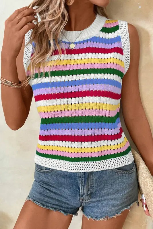 Colorplay eyelet sweater vest - multicolour / s / 55% acrylic + 45% cotton - vests