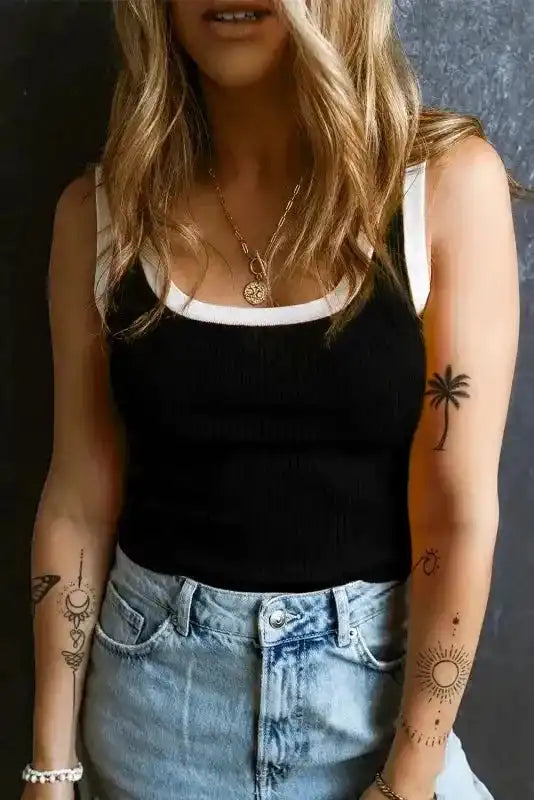 Contrast Edge Ribbed Knit Tank Top - Fashionfitz